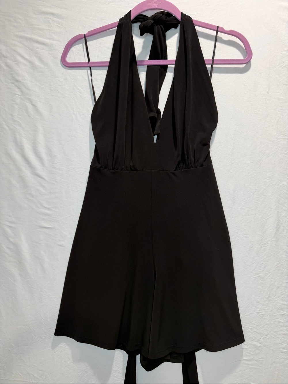 Express Black Halter Romper with Tie Neck